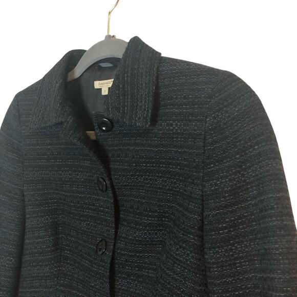 SANTORELLI navy & black tweed button up blazer Size 2 Office Career Work - Picture 3 of 7
